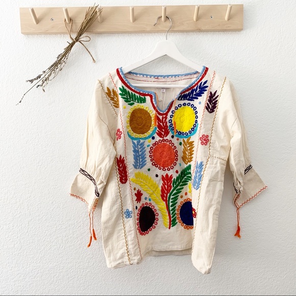 Santa Marguerite Tops - Santa Marguerite Boho Embroidered Top New